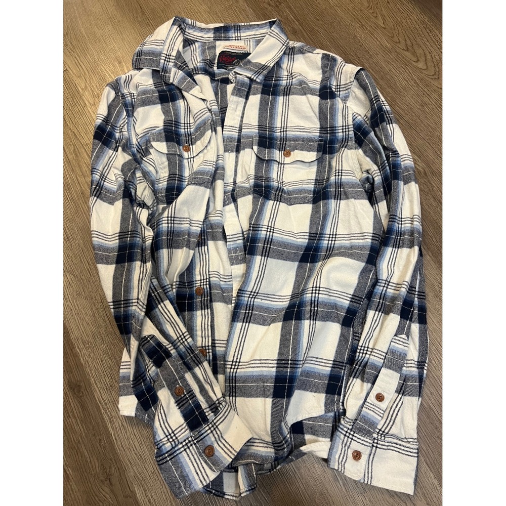 Old Navy Vintage Flannels Mens XL Blue White Plaid Regular Fit Button Down Shirt